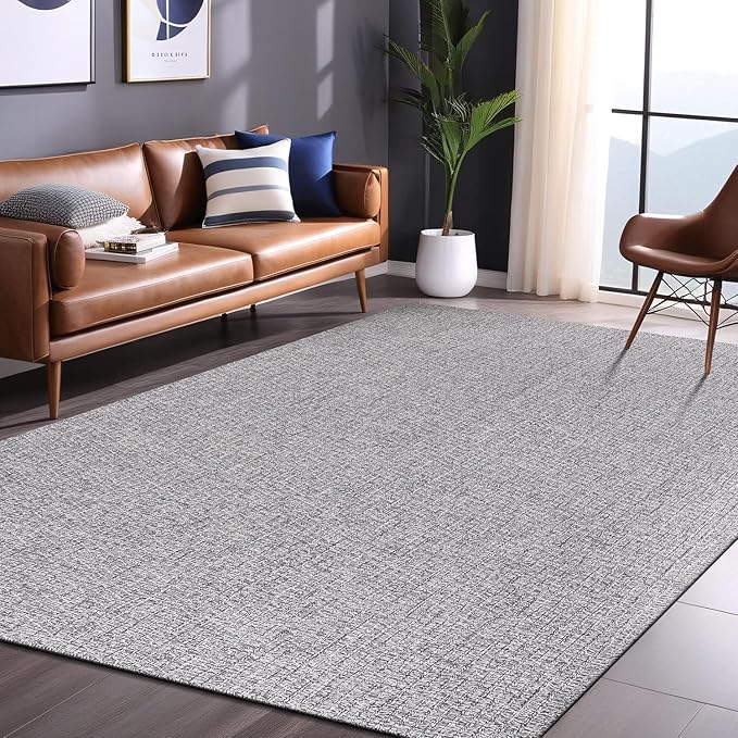 Easy Jute Rugs 5x7 Gray Color Living Room Indoor Outdoor Area Rug for Farmhouse Patio and Kitchen Rug High Traffic Washable Easy to Clean Solid Boho Woven Design Outside Carpet (5 x 7)