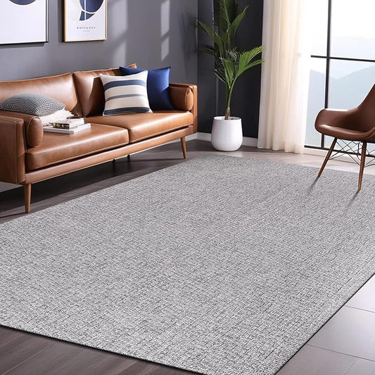 Easy Jute Rugs 5x7 Gray Color Living Room Indoor Outdoor Area Rug for Farmhouse Patio and Kitchen Rug High Traffic Washable Easy to Clean Solid Boho Woven Design Outside Carpet (5 x 7)