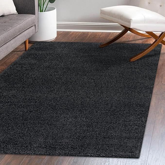 Eyely UES100I-15 Supersoft Haze Solid Low-Pile Indoor Area Rug, Coastal, Bohemian, Minimalist, Classic, Casual for Bedroom,Kitchen,Living Room,Non Shedding,Easy-Washing, Black, 12 X 15