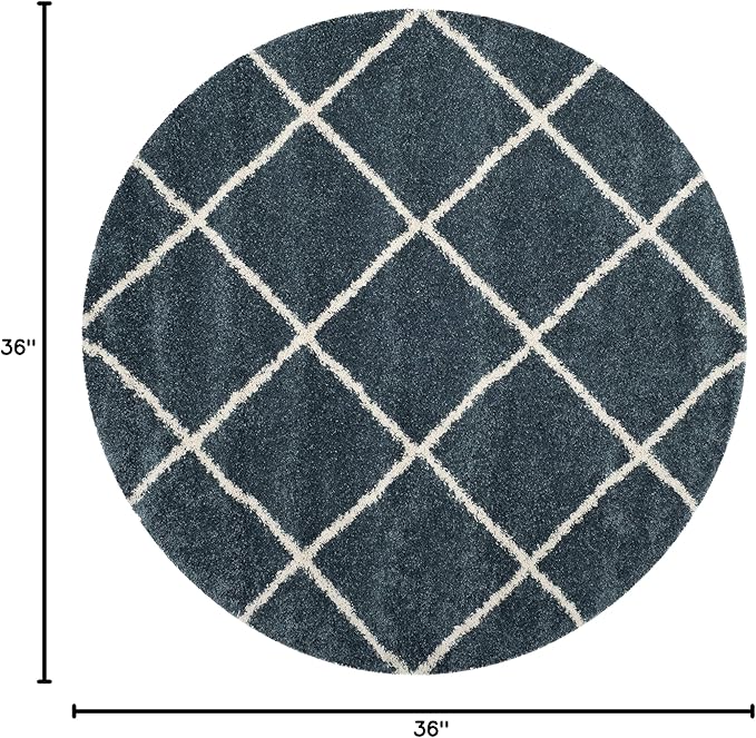 SAFAVIEH Hudson Shag Collection 3' Round Slate Blue/Ivory SGH281L Modern Diamond Trellis Non-Shedding Living Room Bedroom Dining Room Entryway Plush 2-inch Thick Area Rug