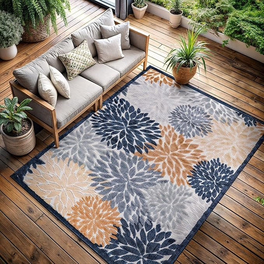 CAMILSON Indoor Outdoor Rug, Multi Color 6?셹9??Floral Exotic Tropical Area Rugs for Indoor and Outdoor patios, Easy-Cleaning Non-Shedding Living Room, Garden and Kitchen Washable Outside Carpet (6x9)