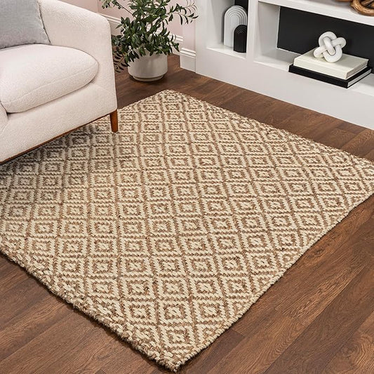 JONATHAN Y Hira Hand Woven Diamond Chunky Jute Natural 5x5 Square Indoor Area Rug, Bohemian, Transitional, Easy-Cleaning for Living Room, Bedroom, Kitchen, Pet Friendly, Non-Shedding (NFR100A-5SQ)