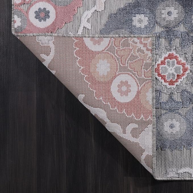 CAMILSON Indoor Outdoor Rug 10x14 Bohemian Medallion Floral Area Rugs for Indoor and Outdoor Patios Easy-Cleaning Non-Shedding Living Room Garden and Kitchen Washable Outside Carpet (10x14-Multicolor)