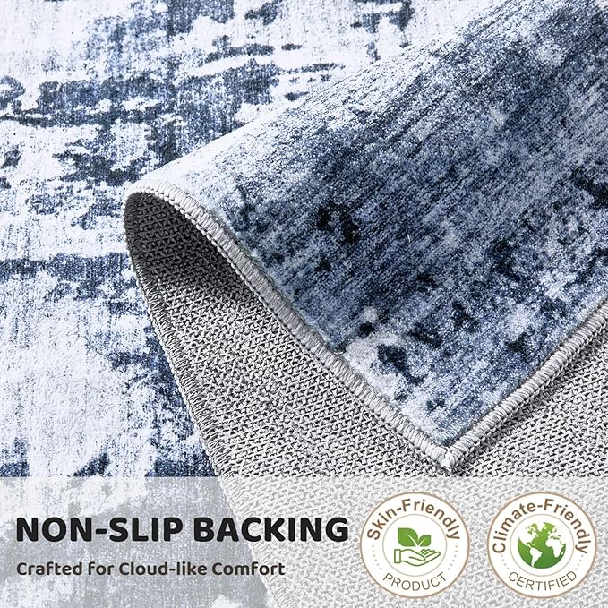 4ft Round Area Rug Living Room Rugs - 4x4 Washable Large Soft Indoor Neutral Modern Abstract Low Pile Rug Carpet for Bedroom Dining Room Farmhouse Home Office - Navy Blue