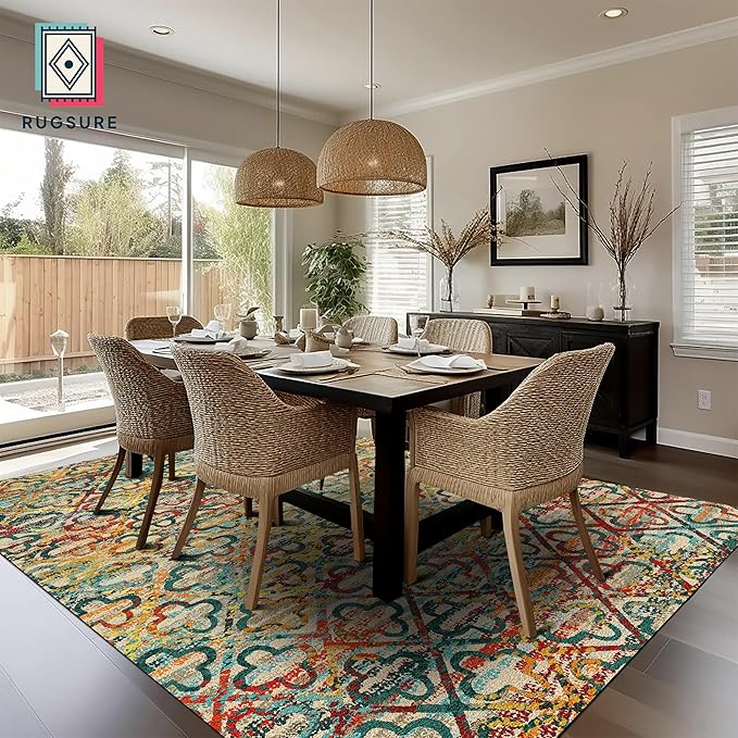 RUGSURE Washable Area Rugs, 4' x 6' - 1/6 Thick - Stain & Water Resistant Non-Slip - Perfect Resistant Rug for Living Room, Bedroom, Nursery, Pet & Child Friendly, Vibrant Colors Rugs, Multicolor