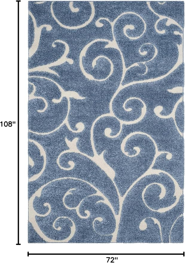 SAFAVIEH Florida Shag Collection Area Rug - 6' x 9', Light Blue & Cream, Scroll Design, Non-Shedding & Easy Care, 1.2-inch Thick Ideal for High Traffic Areas in Living Room, Bedroom (SG455-6011)