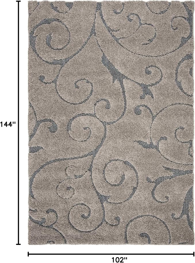 SAFAVIEH Florida Shag Collection Area Rug - 8'6" x 12', Grey & Light Blue, Scroll Design, Non-Shedding & Easy Care, 1.2-inch Thick Ideal for High Traffic Areas in Living Room, Bedroom (SG455-1160)