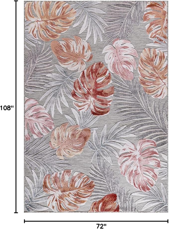 CAMILSON Indoor Outdoor Rug, Multi Color 6?셹9??Leaf Tropical Botanical Area Rugs for Indoor and Outdoor patios, Easy-Cleaning Non-Shedding Living Room, Garden and Kitchen Washable Outside Carpet (6x9)