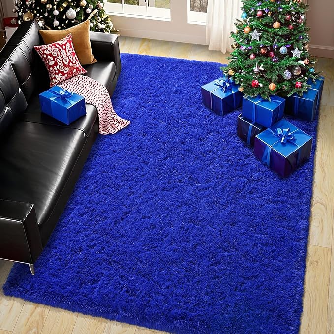 Fluffy Area Rug for Bedroom 4x6 Feet, Shag Soft Rug for Living Room, Indoor Comfy Cute Plush Bedside Carpet for Girls Boys Room Teens Dorm Nursery Decor, Royal Blue