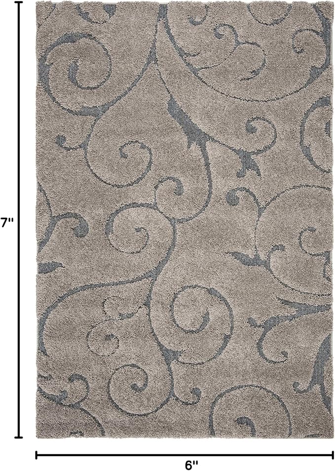 SAFAVIEH Florida Shag Collection Area Rug - 5'3" x 7'6", Grey & Light Blue, Scroll Design, Non-Shedding & Easy Care, 1.2-inch Thick Ideal for High Traffic Areas in Living Room, Bedroom (SG455-1160)