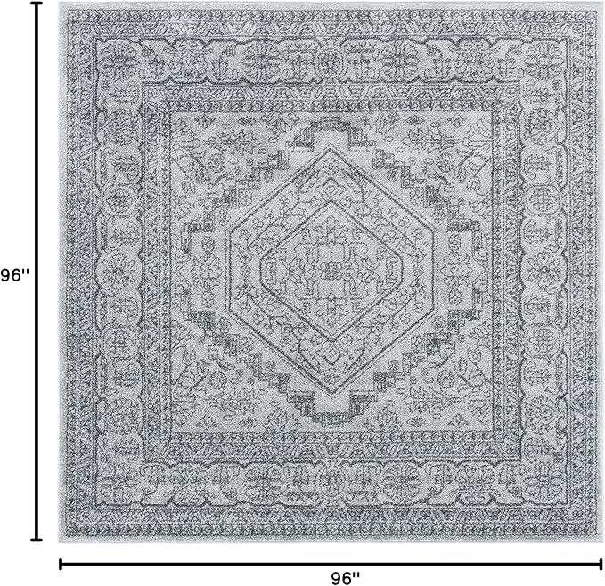 SAFAVIEH Adirondack Collection Area Rug - 8' Square, Light Grey & Dark Grey, Oriental Medallion Design, Non-Shedding & Easy Care, Ideal for High Traffic Areas in Living Room, Bedroom (ADR108C)