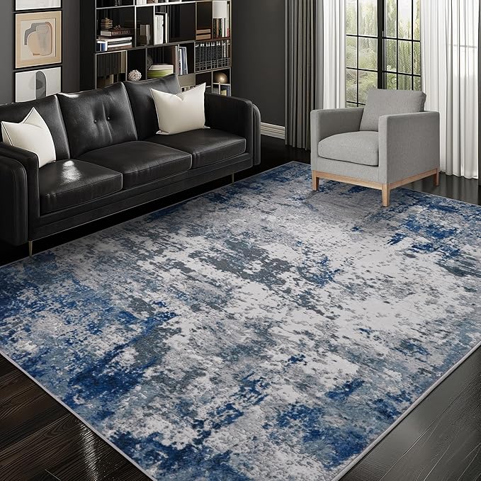 Area Rug 8x10 Machine Washable Rug Vintage Traditional Floor Cover Foldable Thin Retro Indoor Non Slip Carpet Floral Print Mat Bedroom Living Room Dining Room Office,Visus Blue