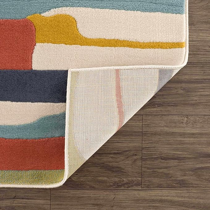 Hauteloom Aquino Modern Multicolor Area Rug for Living Room, Bedroom, Kids Room - Contemporary Colorful Rainbow Striped Carpet - Red, Yellow, Blue, Green - 6'7" x 9'