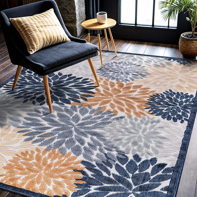 CAMILSON Indoor Outdoor Rug, Multi Color 6?셹9??Floral Exotic Tropical Area Rugs for Indoor and Outdoor patios, Easy-Cleaning Non-Shedding Living Room, Garden and Kitchen Washable Outside Carpet (6x9)