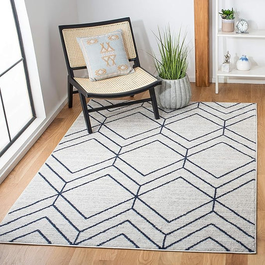 SAFAVIEH Adirondack Collection Accent Rug - 4' x 6', Light Grey & Navy, Modern Geometric Design, Non-Shedding & Easy Care, Ideal for High Traffic Areas in Entryway, Living Room, Bedroom (ADR241N)