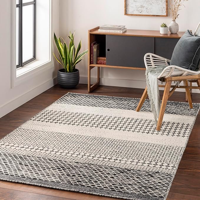 Mark&Day Wool Rugs, 4x6 Tervoort Global Black Area Rug, Blue Beige Carpet for Living Room, Bedroom or Kitchen (3'6" x 5'6")