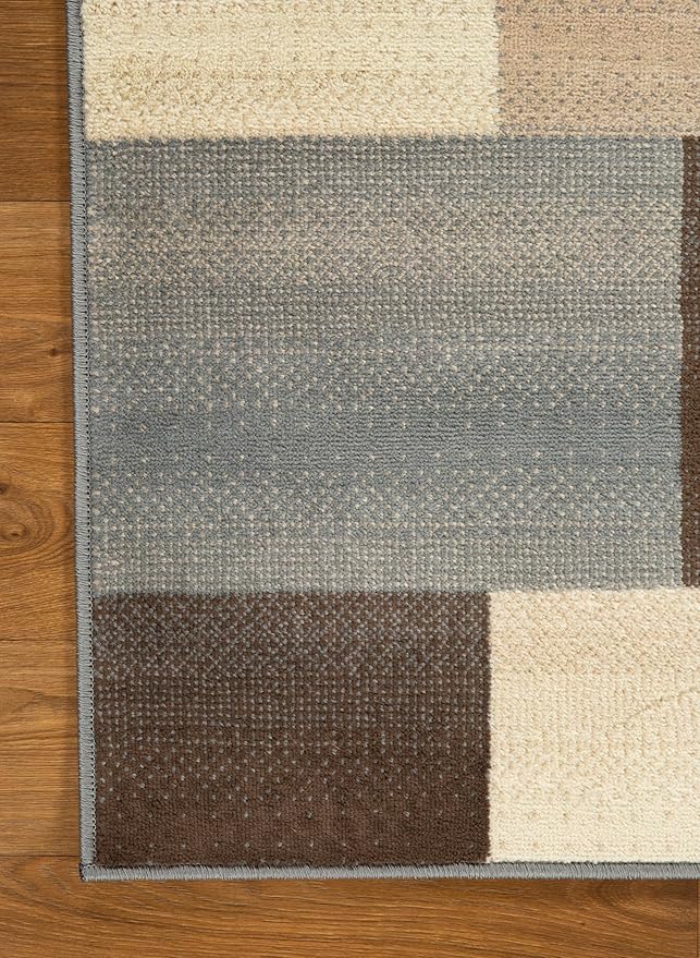 Superior Indoor Area Rug, Jute Backing, Home Decor for Bedroom, Living Room, Office, Kitchen, Hallway, Floor Cover, Patchwork, Color Block, Plush, Clifton Collection, 8' x 8' Square, Multi Color