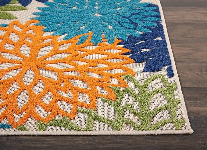 Nourison Aloha Indoor/Outdoor Multicolor 2'3'' x 10' Area-Rug, Tropical, Botanical, Easy-Cleaning, Non Shedding, Bed Room, Living Room, Dining Room, Deck, Backyard, Patio (2x10)
