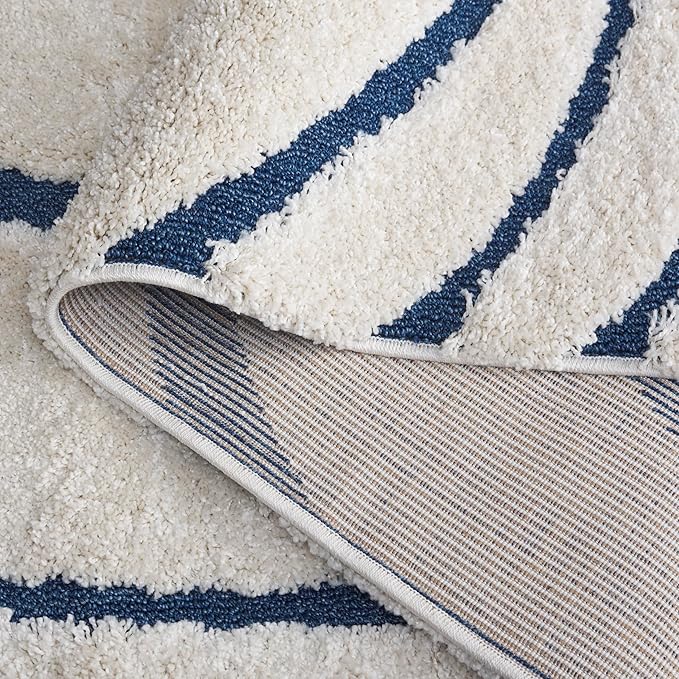 Safavieh Florida Shag Collection Area Rug - 2' x 3', Cream/Blue, Geometric Design, Plush 1.2 Inch Thick Ideal for High Traffic Areas in Living Room, Bedroom, Dining (SG471-1165)