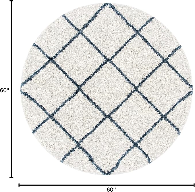 SAFAVIEH Hudson Shag Collection Area Rug - 5' Round, Ivory & Slate Blue, Modern Trellis Design, Non-Shedding & Easy Care, 2-inch Thick Ideal for High Traffic Areas in Living Room, Bedroom (SGH281T)