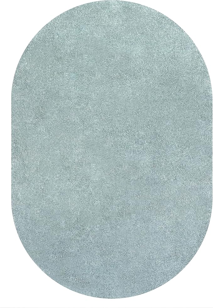 Eyely UES100S-3OV Supersoft Haze Solid Low-Pile Indoor Area Rug Casual;Contemporary;Solid;Traditional, Bedroom, Kitchen, Living Room, Easy-Cleaning, Non-Shedding, 3 X 5 Oval, Light Blue