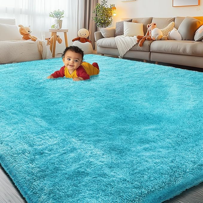 8x10 Area Rugs for Living Room Bedroom, Large Area Rug Shaggy Carpet Soft Plush Furry Bedside Rug, Rugs for Home Decor (Teal Blue, 8 x 10)