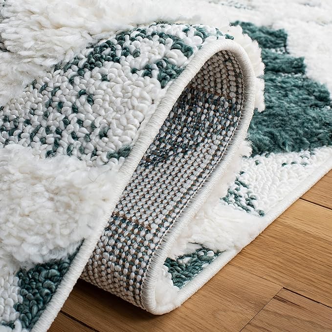 Safavieh Moroccan Tassel Shag Collection Area Rug - 10' x 14', Green & Ivory, Plush 2-inch Thick, Ideal for High Traffic Areas in Living Room, Bedroom, Dining Room (MTS688Y-10)