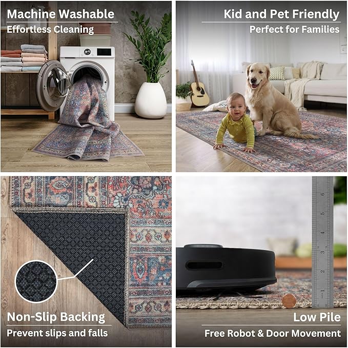 Bloom Rugs Washable Non-Slip 10 ft Runner - Multicolor Traditional Medallion Runner for Entryway, Hallway, Bathroom, and Kitchen - Exact Size: 2.5' x 10'