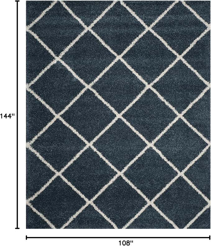 SAFAVIEH Hudson Shag Collection Area Rug - 9' x 12', Slate Blue & Ivory, Modern Trellis Design, Non-Shedding & Easy Care, 2-inch Thick Ideal for High Traffic Areas in Living Room, Bedroom (SGH281L)