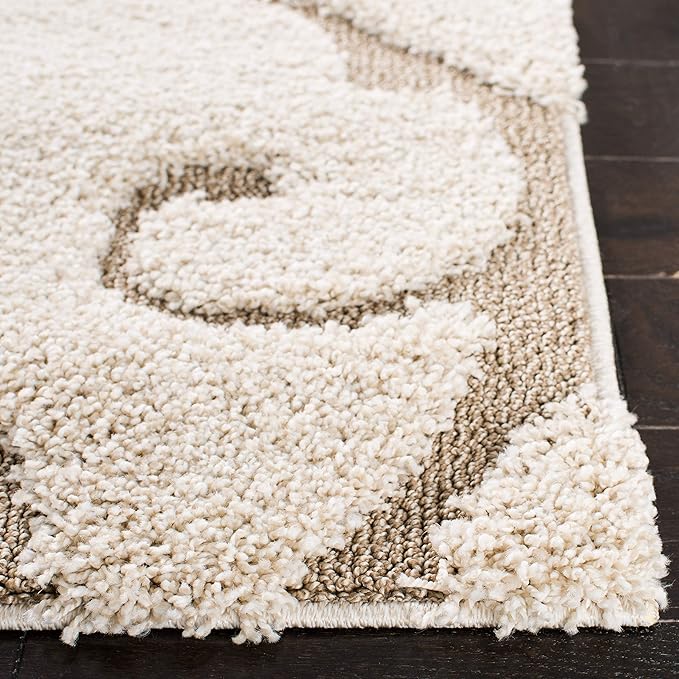 SAFAVIEH Florida Shag Collection 11' Round Cream/Beige SG455 Scrolling Vine Graceful Swirl Textured Non-Shedding Living Room Bedroom Dining Room Entryway Plush 1.2-inch Thick Area Rug