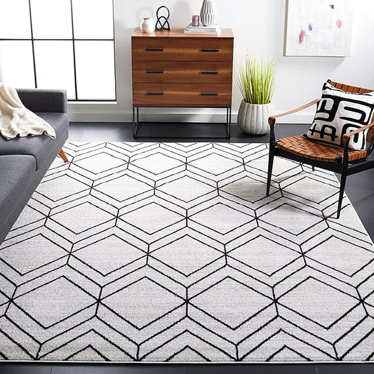 SAFAVIEH Area Rug 8x10 - Adirondack Collection - Large - Ivory & Black, Modern Geometric Design, Non-Shedding & Easy Cleaning, Ideal for Living Room, Bedroom, Office, Dining Space (ADR241A)