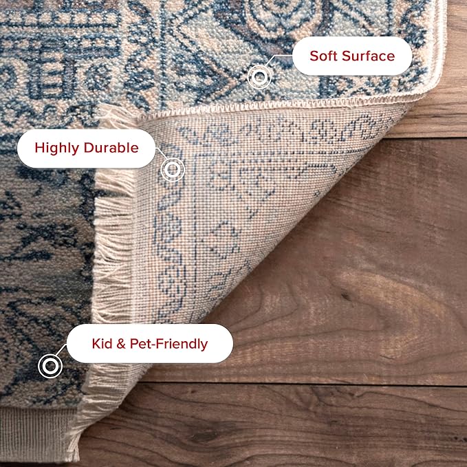 nuLOOM Harriet Vintage Medallion Fringe Area Rug - 2x6 Runner Rug Traditional Light Blue/Multicolor Rugs for Living Room Bedroom Dining Room Entryway Hallway Kitchen