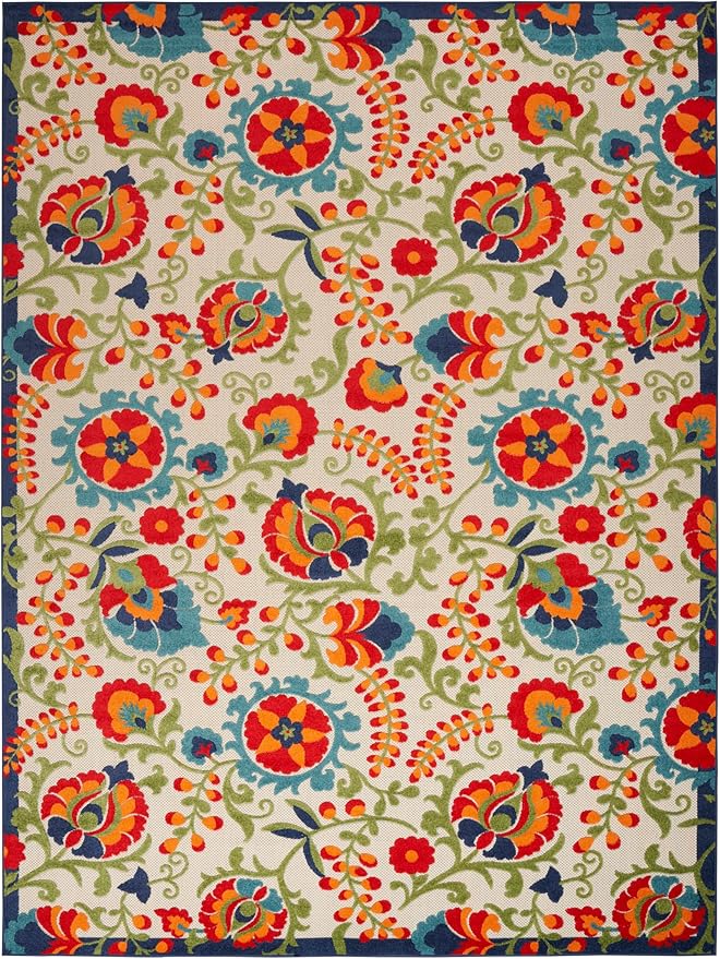 Nourison Aloha Indoor/Outdoor Multicolor 10' x 14' Area Rug, Easy Cleaning, Non Shedding, Bed Room, Living Room, Dining Room, Backyard, Deck, Patio (10x14)