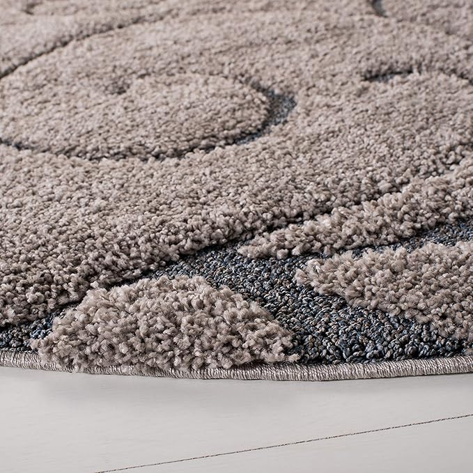 SAFAVIEH Florida Shag Collection Area Rug - 6'7" Round, Grey & Light Blue, Scroll Design, Non-Shedding & Easy Care, 1.2-inch Thick Ideal for High Traffic Areas in Living Room, Bedroom (SG455-1160)