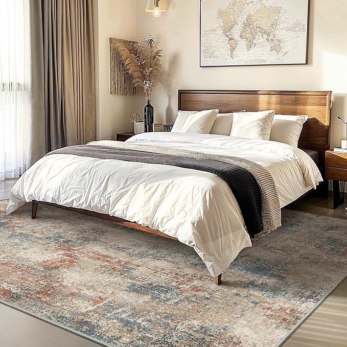 GENIMO Washable Area Rugs for Living Room, 9x12 Modern Non Slip Rugs, Low Pile Lightweight Soft Print Rug for Bedroom, Dining Room, Home Office, Multi