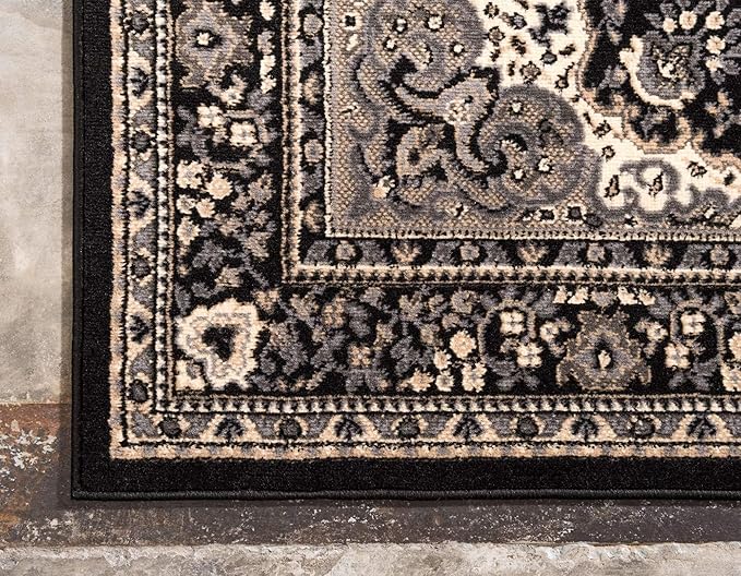 Unique Loom Reza Collection Traditional Persian Style Area Rug, 3 ft x 16 ft 5 in, Black/Beige