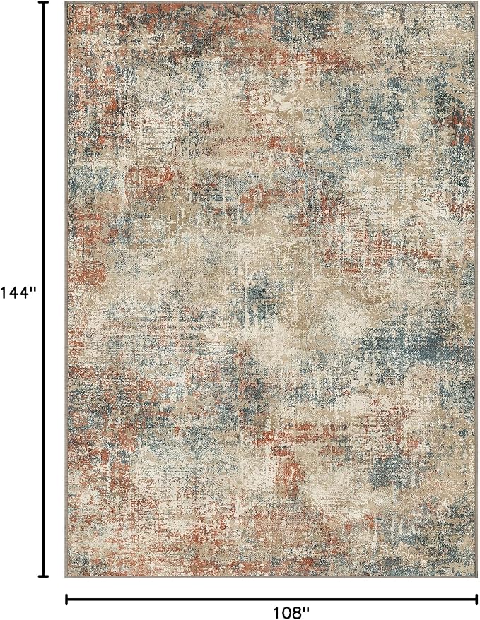 GENIMO Washable Area Rugs for Living Room, 9x12 Modern Non Slip Rugs, Low Pile Lightweight Soft Print Rug for Bedroom, Dining Room, Home Office, Multi