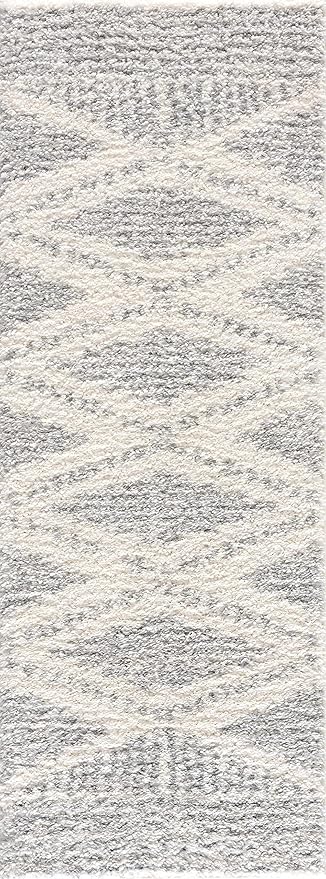 Hauteloom Trunding Moroccan Farmhouse Hallway Entryway Kitchen Shaggy Runner Rug - Bohemian Shag - Plush High Pile - Southwestern Boho Soft Carpet - Grey, Beige - 2'7" x 7'3"