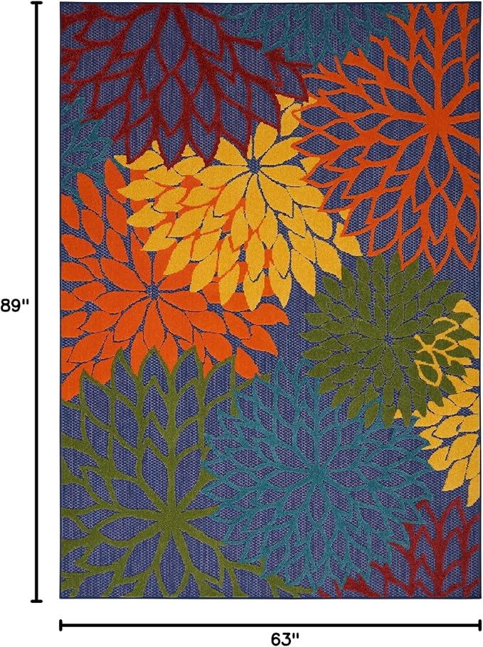 Nourison Home Aloha Indoor-Outdoor Navy Multicolor 5'3" x 7'5" Area Rug, Easy Cleaning, Non Shedding, Bed Room, Living Room, Dining Room, Backyard, Deck, Patio (5x7)