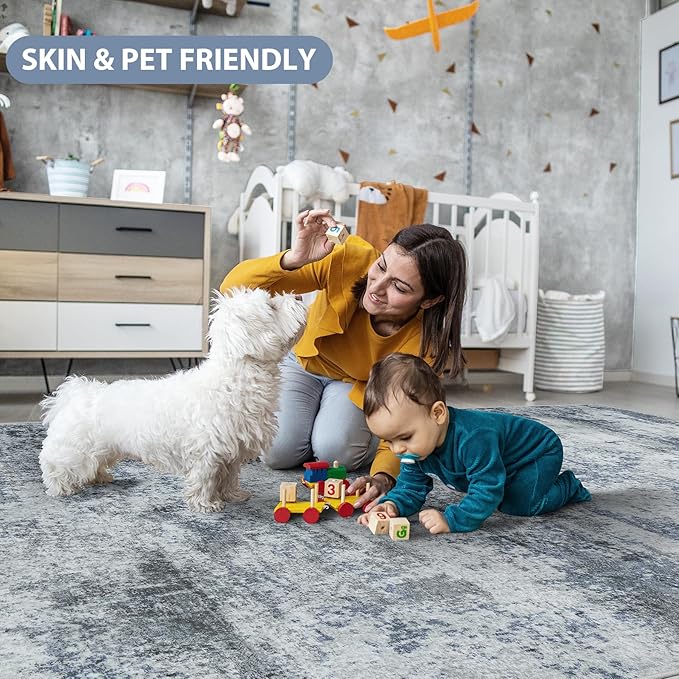 5x7 Area Rugs for Living Room Rug Washable: Abstract Tumble Large Rug for Dining Room Bedroom Carpet Non Slip 5 by 7 Indoor Modern Nursery Home Office Alfombras para Salas Modernas Blue Grey