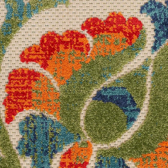Nourison Home Aloha Indoor/Outdoor Red Multicolor 9' x 12' Area Rug, Easy Cleaning, Non Shedding, Bed Room, Living Room, Dining Room, Backyard, Deck, Patio (9x12)