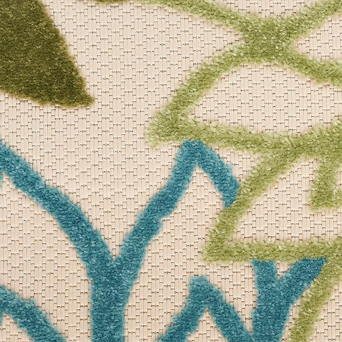 Nourison Home Aloha Indoor-Outdoor Green Multicolor 10' x 14' Area Rug, Easy Cleaning, Non Shedding, Bed Room, Living Room, Dining Room, Backyard, Patio, Deck (10x14)