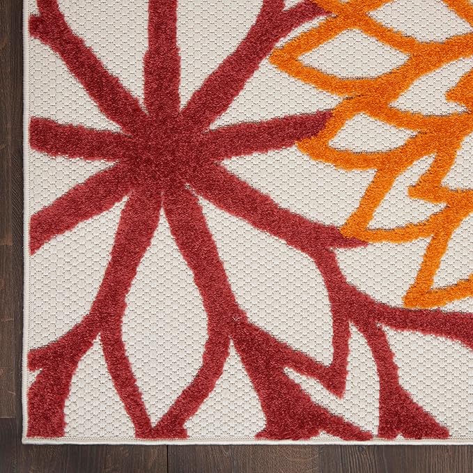 Nourison Home Aloha Indoor/Outdoor Red Multi Colored 9'6" x 13' Area Rug, Tropical, Botanical, Easy Cleaning, Non Shedding, Bed Room, Living Room, Dining Room, Deck, Backyard, Patio (9x13)