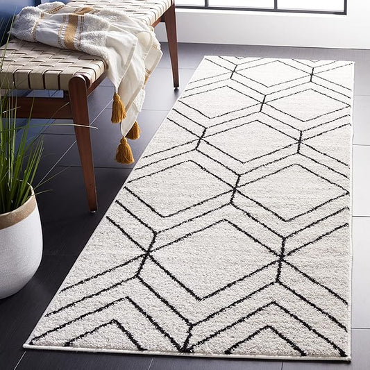 SAFAVIEH Adirondack Collection Runner Rug - 2'6" x 10', Light Grey & Black, Modern Geometric Design, Non-Shedding & Easy Care, Ideal for High Traffic Areas in Living Room, Bedroom (ADR241F)