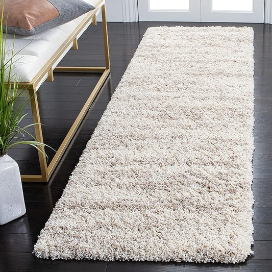 Safavieh Hudson Shag Collection Area Rug - 2'3" x 16' Runner, Ivory/Beige, Geometric Design, Plush 1.9 Inch Thick Ideal for High Traffic Areas in Living Room, Bedroom, Dining (SGH206B)