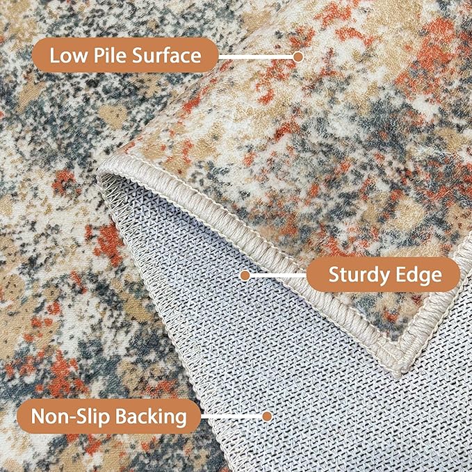 GENIMO Washable Area Rugs for Living Room, 10x14 Modern Non Slip Rugs, Low Pile Lightweight Soft Print Rug for Bedroom, Dining Room, Home Office, Multi