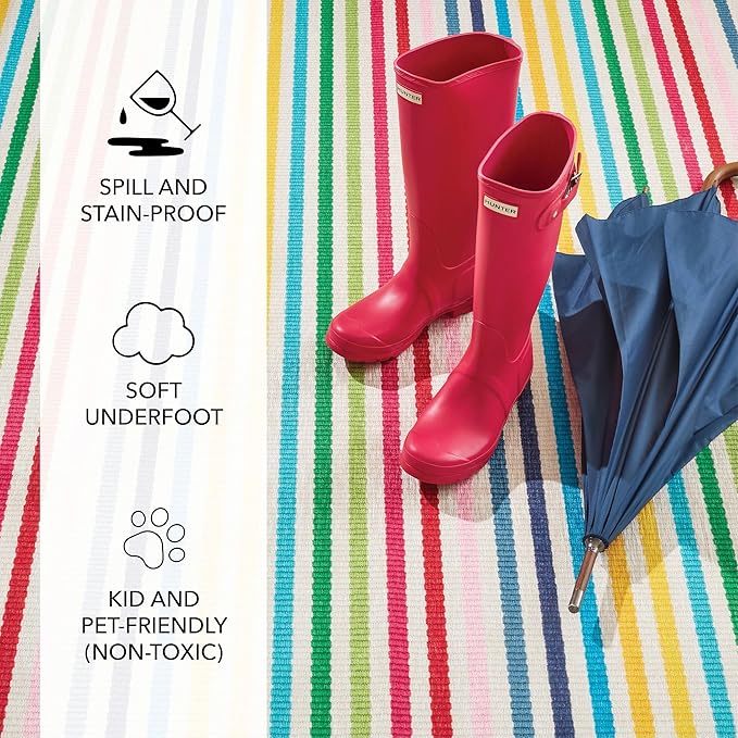 Dash and Albert Rainbow Machine Washable Area Rug - 4' x 6' Multicolor Stripe Washable Accent Rug - Durable, High Traffic Areas Kitchen, Mudroom, Hallways