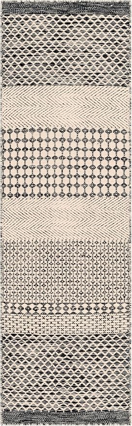 Mark&Day Wool Rugs, 2x8 Tervoort Global Black Runner Area Rug, Blue Beige Carpet for Hallway, Kitchen, Bedroom or Living Room (2'6" x 8' Runner)