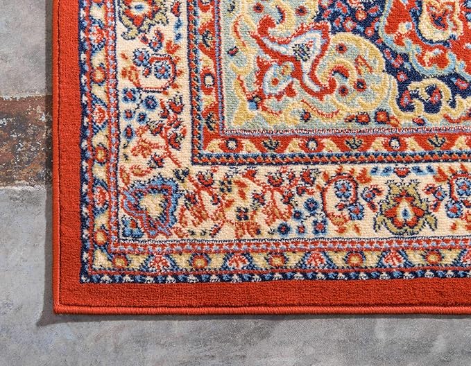 Unique Loom Reza Collection Traditional Persian Style Area Rug, 2 ft 2 in x 3 ft, Terracotta/Ivory