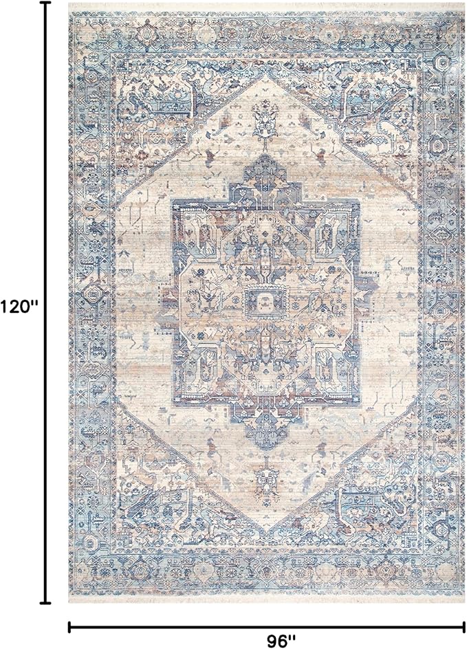 nuLOOM Harriet Vintage Medallion Fringe Area Rug - 8x10 Area Rug Traditional Light Blue/Multicolor Rugs for Living Room Bedroom Dining Room Kitchen